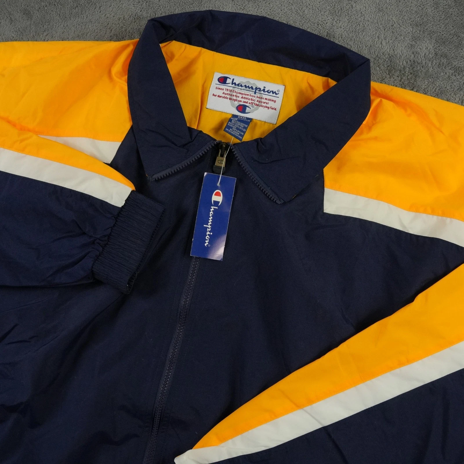 NWT Champion Windbreaker Jacket Mens 3XL Navy Gold White Colorblock Vented Y2K