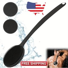 Long Handle Silicone Back Scrubber, Double Sided Bath Body Brush for Shower Men
