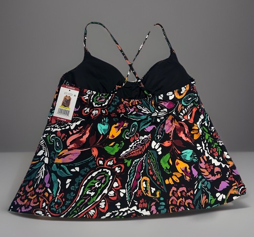 ANNE COLE Women's Swimsuit Tankini Top Petal Paisley Multi XL & Black Bottoms XL - Afbeelding 6 van 20