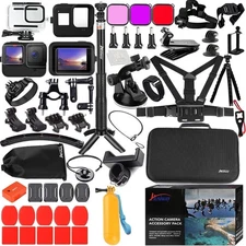 Complete GoPro Accessories Kit with Waterproof Housing & Aluminum Selfie Stick
