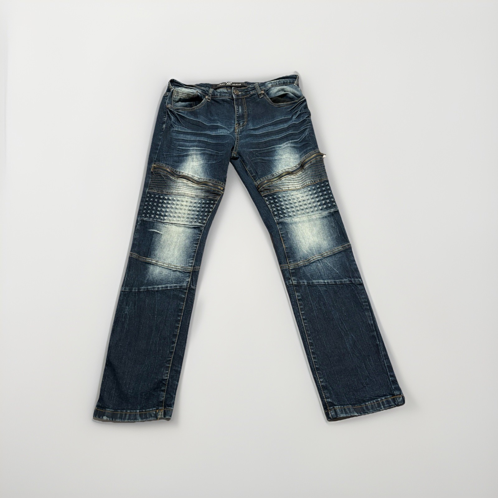 XRAY XP Men's Moto Biker Jeans 34/30 Distressed Studded Zipper Knee Streetwear