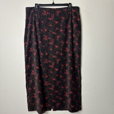 Vtg Midi Skirt Black Red Dark Floral 90s Whimsigoth Forest Fairy Grunge Y2K 16