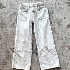 Old Navy Girls Baggy Wide Leg Ivory Cotton Pants Size 12 Relaxed Fit Pockets