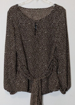 ALLISON MORGAN Brown Dot Chiffon Two-Layer Long Sleeve Blouse; Size M