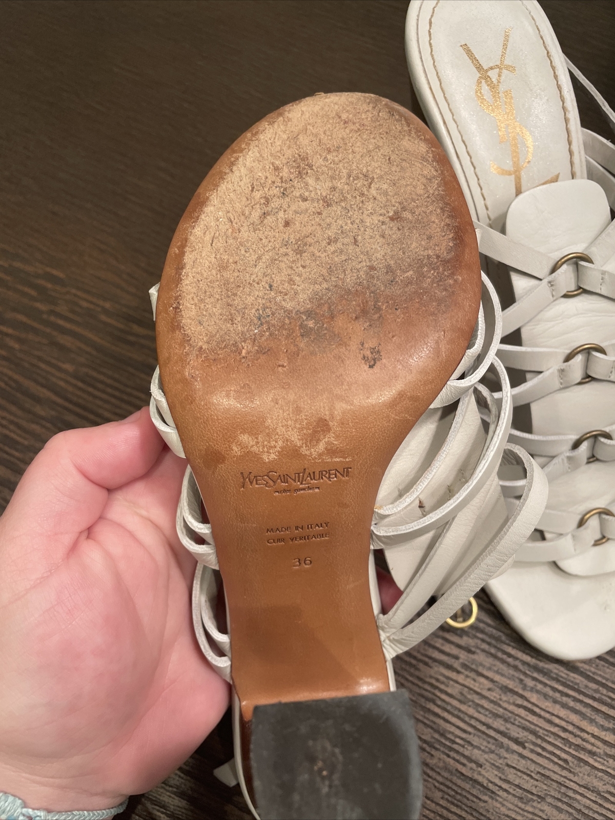 Sandali bianchi gladiatore Yves Saint Laurent taglia 36 YSL Reg. $500