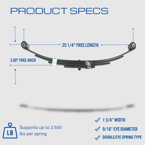 2-Pack USA Made 4 Leaf 25 1/4" 2,500 lbs Double Eye Trailer Leaf Spring - Picture 3 of 3