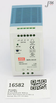 16582 MEAN WELL IND DIN RAIL PS I/P 100-200VAC O/P 24V/4A MDR-100