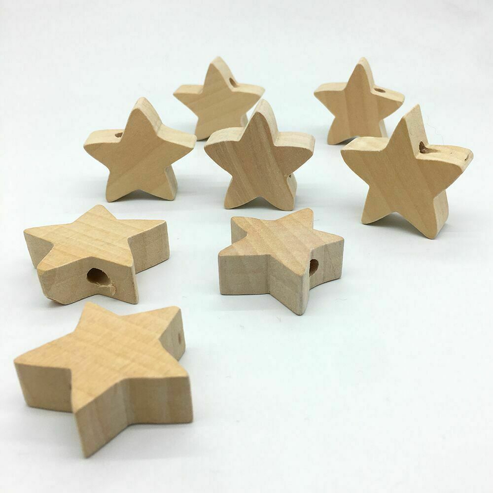 Natural Wood Bead Star Shape Unfinished Wooden Beads for Craft Making 35*35*13mm