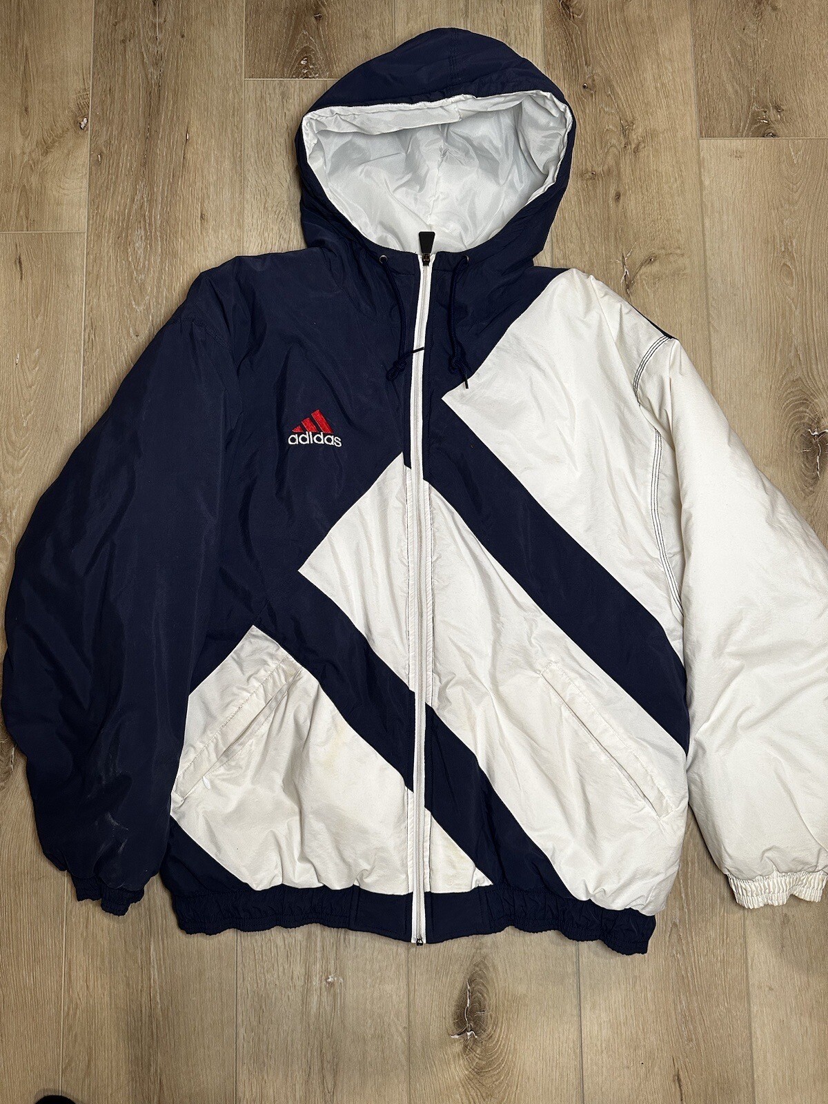 Vintage Adidas Puffer Jacket Blue/White Zip up Size L - Gem