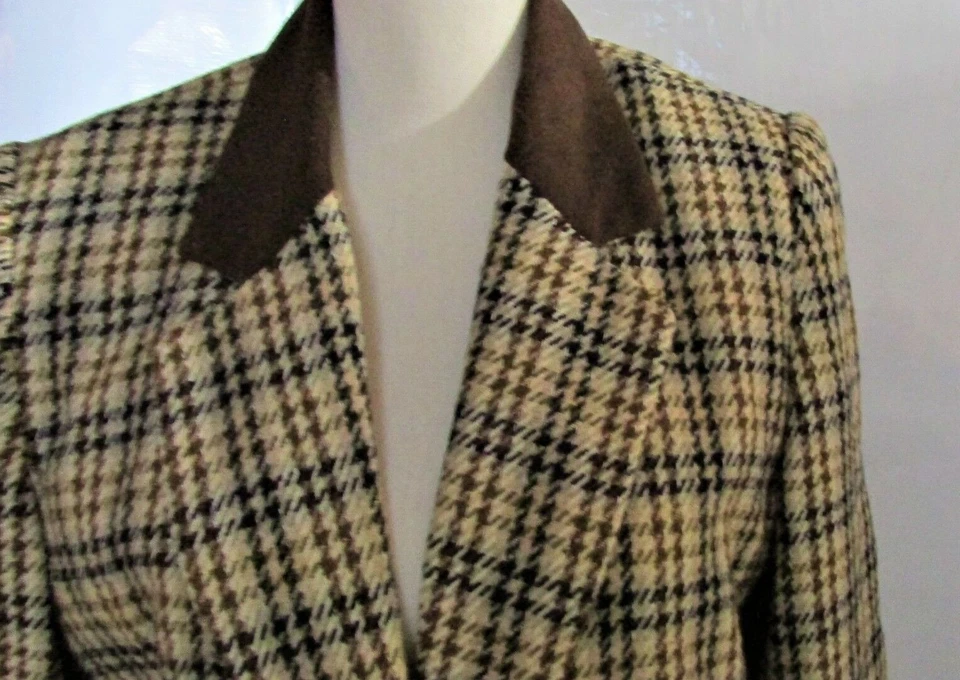 Blazer Kim Rogers clássico xadrez marfim marrom verde azul forrado 12 - Imagem 2 de 4