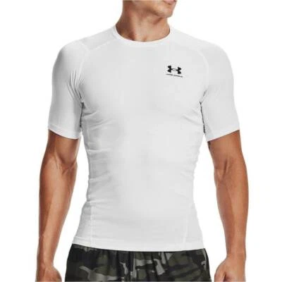 Under Armour HeatGear Armour Mens Compression Top White Short Sleeve Gym T-Shirt