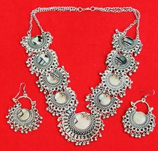 Belly Dancing Ethnic Costume Jewelry Boho Fusion Tribal Mirror Necklace Earring