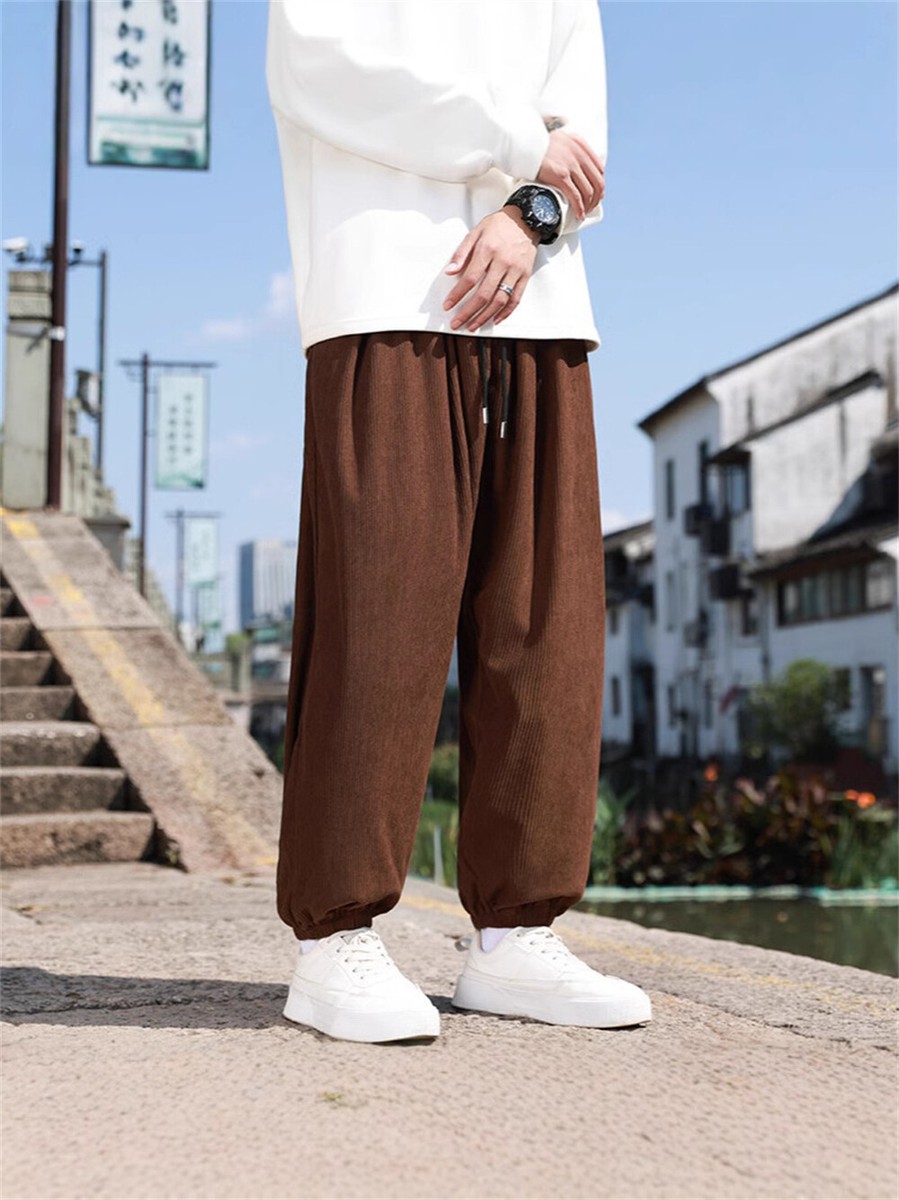 Men Casual Corduroy Pants Workout Baggy Sweatpant Long