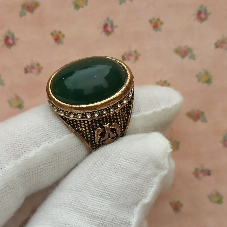 Declaración Anillo Para Hombre De Colección Real Verde Oscuro Ovalado Estrás Tono Dorado Regalo 10 Foto 2 de 4