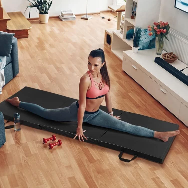 2" Extra Grueso Triple Plegable Gimnasio Ejercicio Estera Entrenamiento Yoga con Mango de Transporte Foto 3 de 4