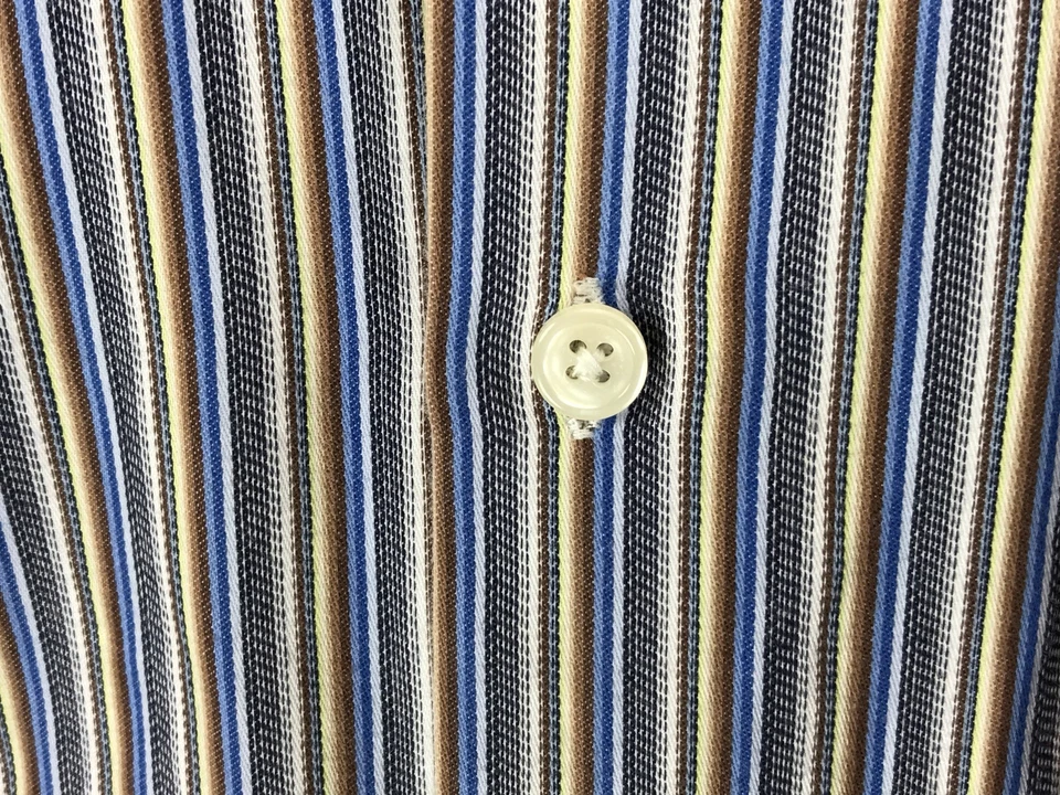 Men’s Barry Bricken XXL 2XL Candy Colored Metallics Blues & Tans Striped Shirt - Image 3 of 4