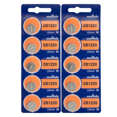 Murata CR1220 Battery 3V Lithium Coin Cell - Replaces Sony CR1220 (10 Batteries)