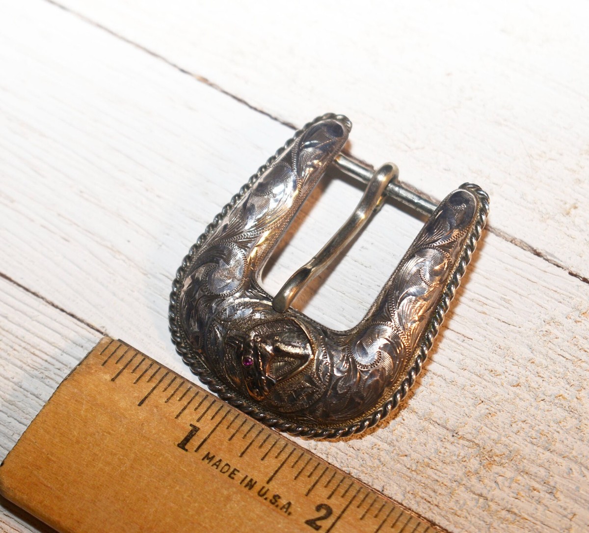 Sunset Trails Belt Buckle Western Style Sterling 10K Gold Horse w