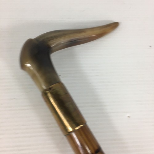 Antique Gold Plated Carved Horn Gold Plated Bamboo Effect Walking Stick / Cane - Picture 2 of 9