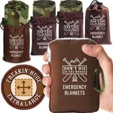 Don't Die In The Woods - Freakin’ Huge Emergency Blankets X-Large, Camo, 4 pack