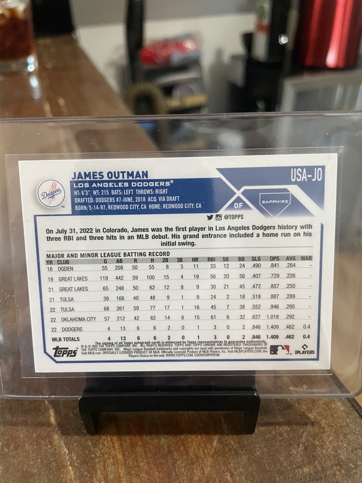 2023 Topps Chrome Update Sapphire James Outman Rookie Auto 176/199 USA