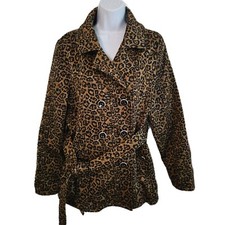 Free Spirit Women's Leopard Print Trench Coat Belted Size L