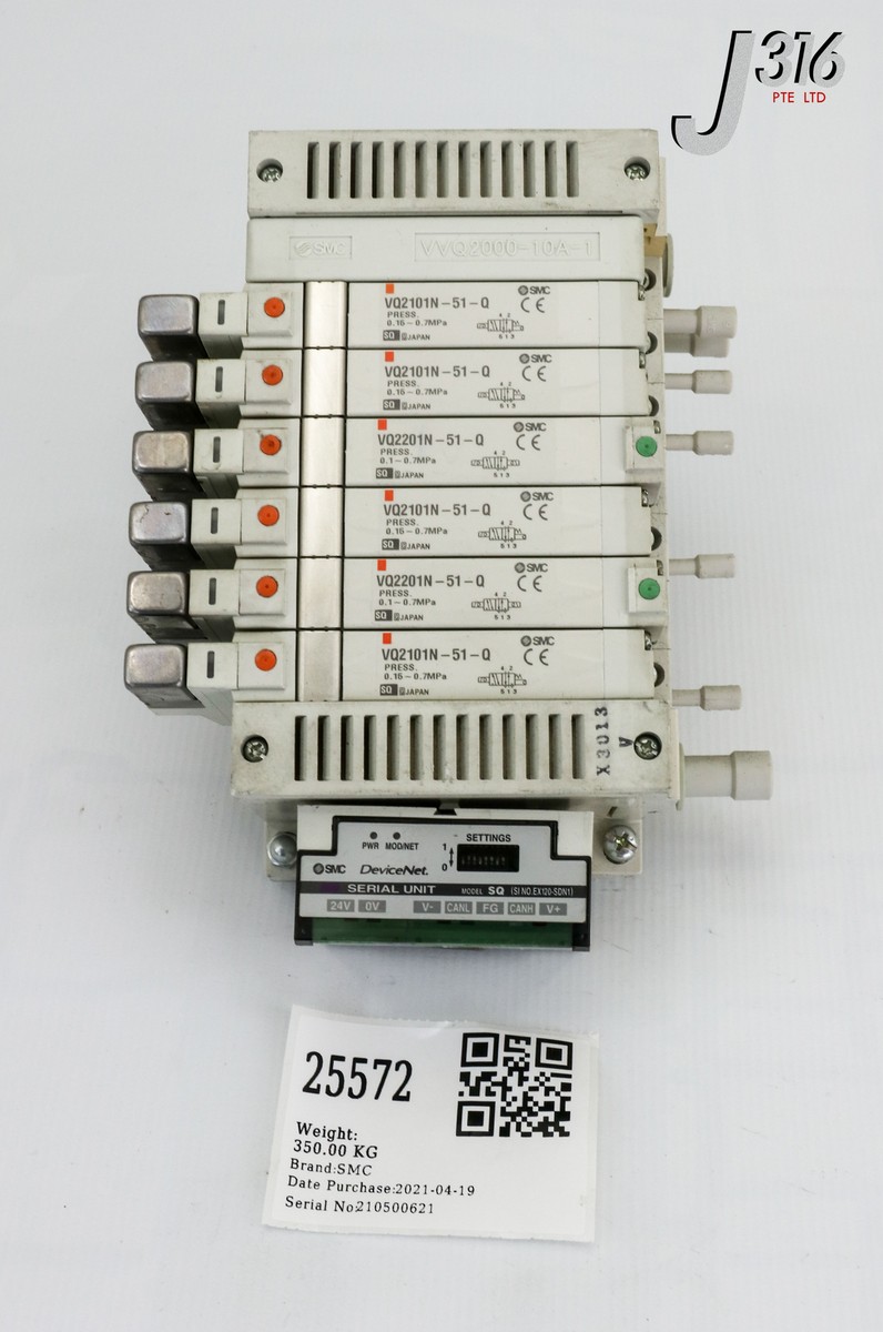 専用　オーダー 25572 SMC 7 SLOT SOLENOID MANF W/ 4X VQ2101N-51-Q, 2X VQ2201N-51-Q