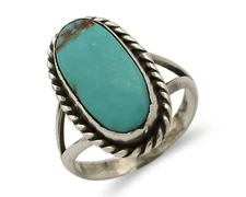 Navajo Ring 925 Silver Kingman Turquoise Artist Signed M Montoya C.80's