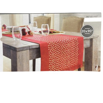 NWT Threshold Table Runner Red w/Gold Polka Dots Extended Length & Width