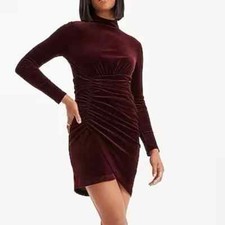 Express - Black Velvet - Body Contour - Mock Neck - Ruched - Mini Dress - XLarge