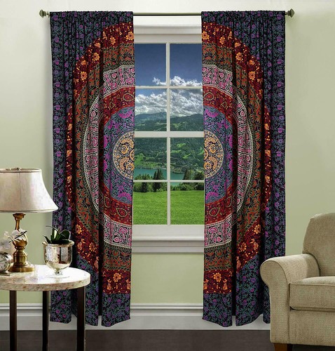 Indian Cotton Ethnic Mandala Curtain Window Door Cover Hanging Drape Tapestry - Picture 2 of 2