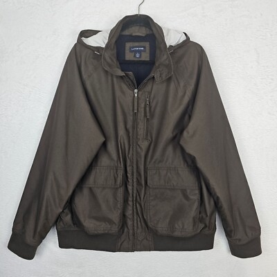 Lands' End Mens Hooded Bomber Jacket Sz L 42-44 Full-Zip Brown