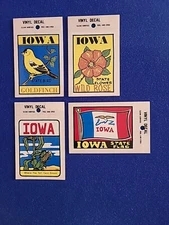 4 New Iowa Souvenir Travel Decals / Window Stickers -  Bird, Flag, Flower & Corn
