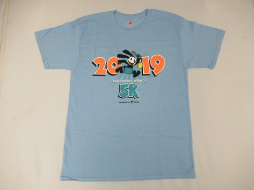 NWOT WALT DISNEY WORLD 2019 5K RUN JUMBO GRAPHIC MEDIUM BLUE T-SHIRT F565 - Picture 2 of 4