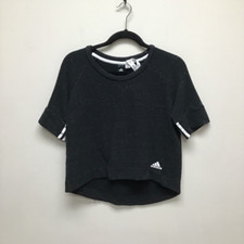 Adidas Womens Crop Top Black Heathered Short Sleeve Scoop Neck 100 Cotton S