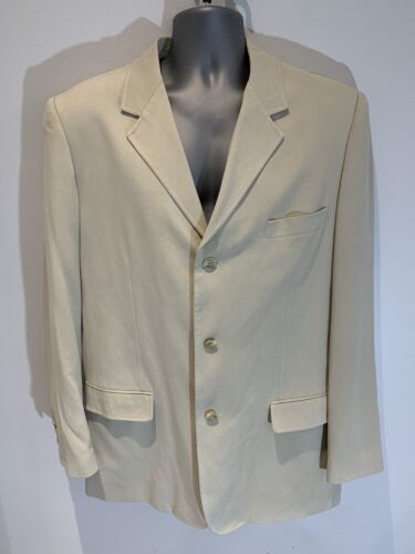 100% Silk Large Tasso Elba Beige Three Button Jacket Men’s Tan Lightweight - Afbeelding 1 van 10