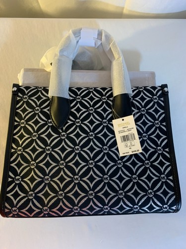 Michael Kors Mirella Black & Silver Diamond Shape Designer Style Handbag Purse - Picture 3 of 9