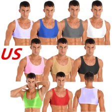 Mens Glossy Tank Vest Muscle Training Crop Top Racerback Rash Guard Shirt
