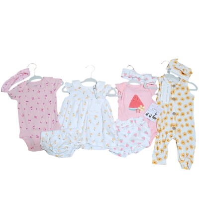 NEW Baby Girl 8 PC Boutique Lot TRES Beau et Belle, Carters 0-3 Mo Bundle Spring