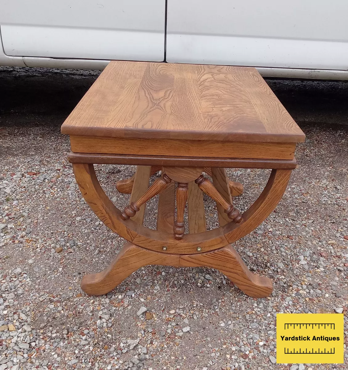 Mid Century Solid Oak Wagon Wheel End Table Side Table ET251