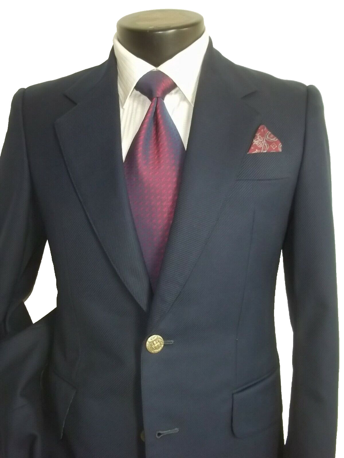 ]] Chesterfield Solid Navy Blue 2Button Center Ve… - image 4