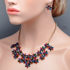 Women Gold Multicolor Flower Necklace Earrings Jewelry Set Fashion Jewelry 20251