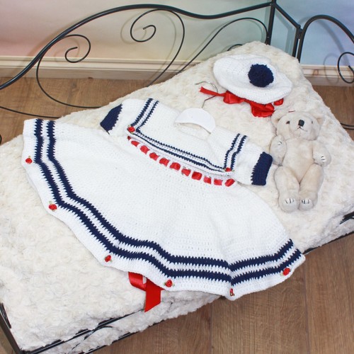 Crochet Pattern for Baby Sailor Dress & Beret, 3 Sizes, 0-3mths, 3-6mths, CP184 - 第 5/8 張圖片