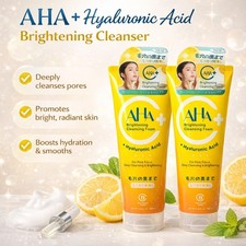 2xAHA Brightening Cleansing Foam Hyaluronic Acid Face Wash Deep Pore Cleanser
