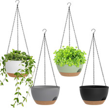 8 Inch Hanging Planters for Indoor Outdoor Plants, 4 Pack Plastic Self Watering
