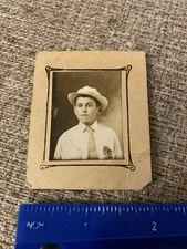 1920's Photo Young Boy Nice Cap Flower Shirt Poses Paper Frame