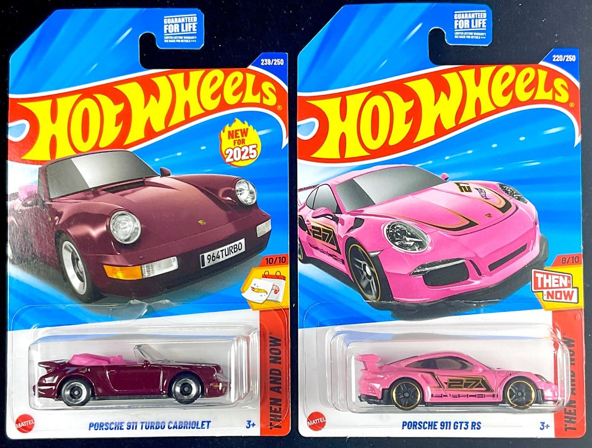 Voiture Miniature Hot Wheels Porsche 911 Turbo Cabriolet - Modèle 2025 Rose - Série Then & Now - 1:64