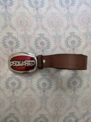 Dsquared2 Oversized Red & Silver Logo Buckle Leather Belt | Made in Italy | Rare
