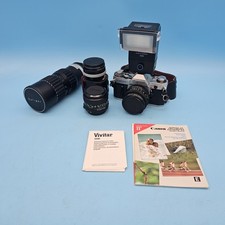 Canon AE-1 35mm Film Camera w/ 50mm F/1.8 28mm F/2.8 Lens and Vivitar 3500
