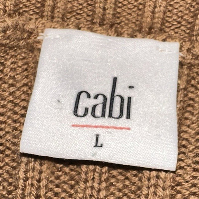 cabi Women's Brown Solid Rib-Knit Crew Neck 3/4 Sleeve Pullover Sweater L